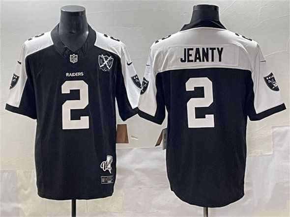 Men%27s Las Vegas Raiders #2 Ashton Jeanty Black White 2025 Draft F.U.S.E. With Nevada Silver Stat Patch And 65th Anniversary Patch Stitched Jersey->las vegas raiders->NFL Jersey